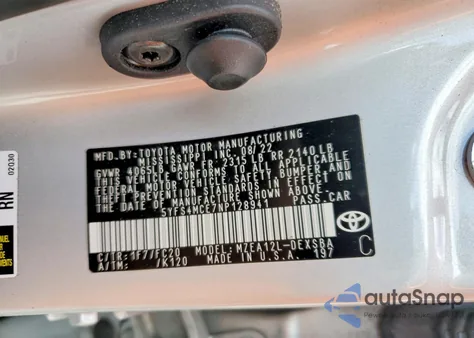 2022 Toyota Corolla Se из США, поврежденный, VIN 5YFS4MCE7NP128941